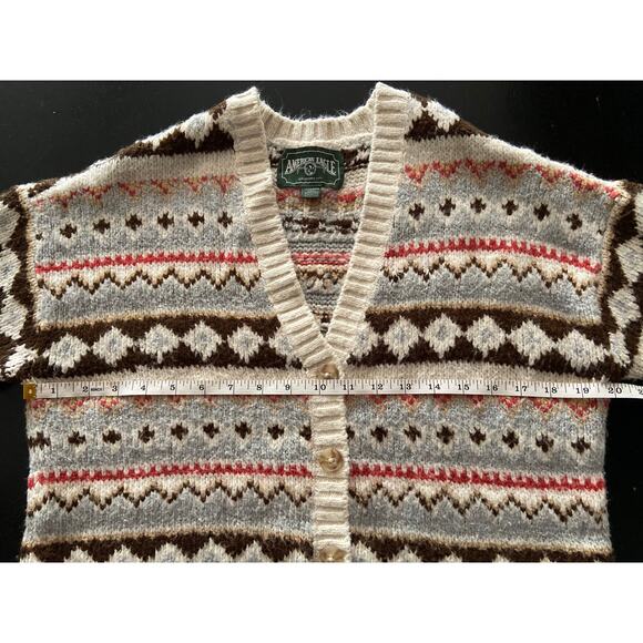 AMERICAN EAGLE Outfitters Cream/Brown Buttoned Crop Knit Sweater sz XS - Picture 8 of 11